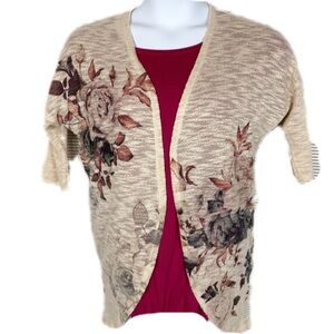 Ginger G. Cream loose knit cardigan with floral pattern open front Sz Medium